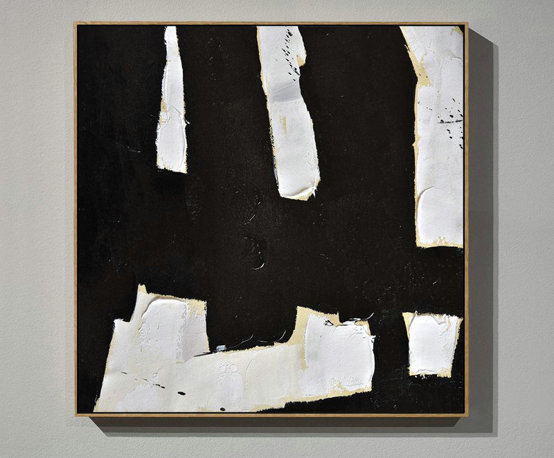Large Abstract Art,Handmade Minimal Art Palette Knife Canvas Painting, Black White Beige - Hand Painted Aclylic Painting On Canvas
